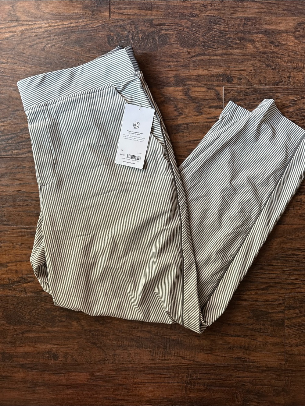 Athleta White and tan Pinstripe Cropped  pants